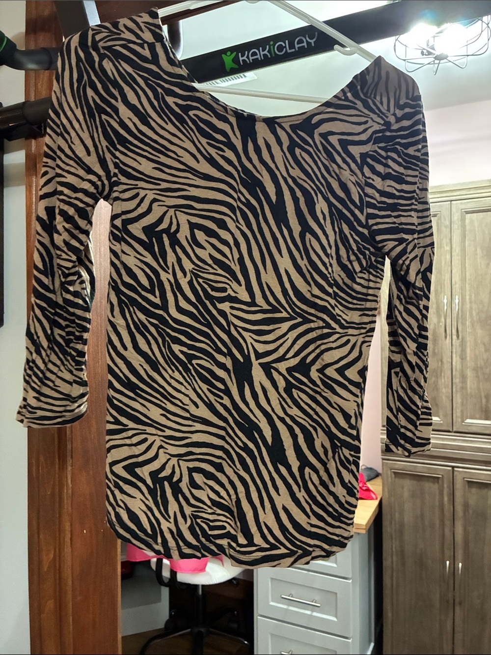 Liverpool Tan and Black Zebra-Print Boatneck Long Sleeve Top